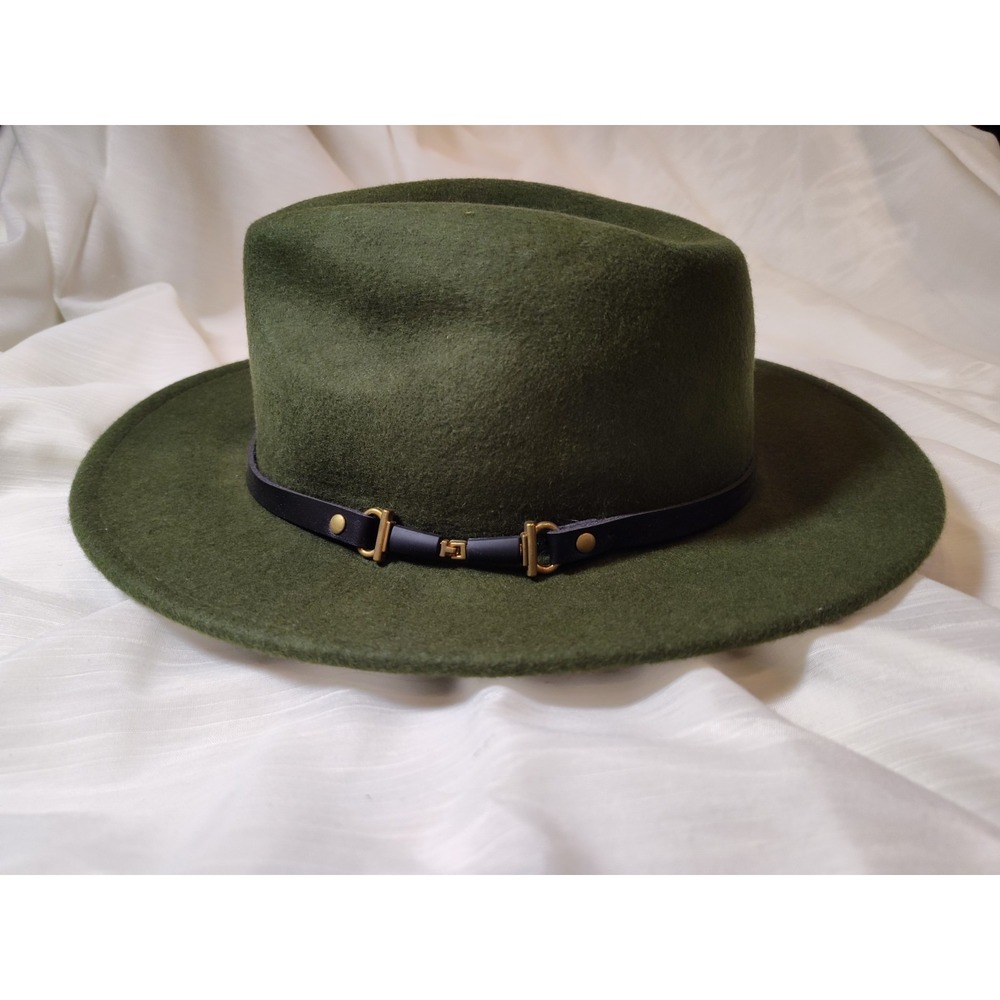 Gallèo Wool Hat W/Leather Trim Made In Italy Women Green NWT
